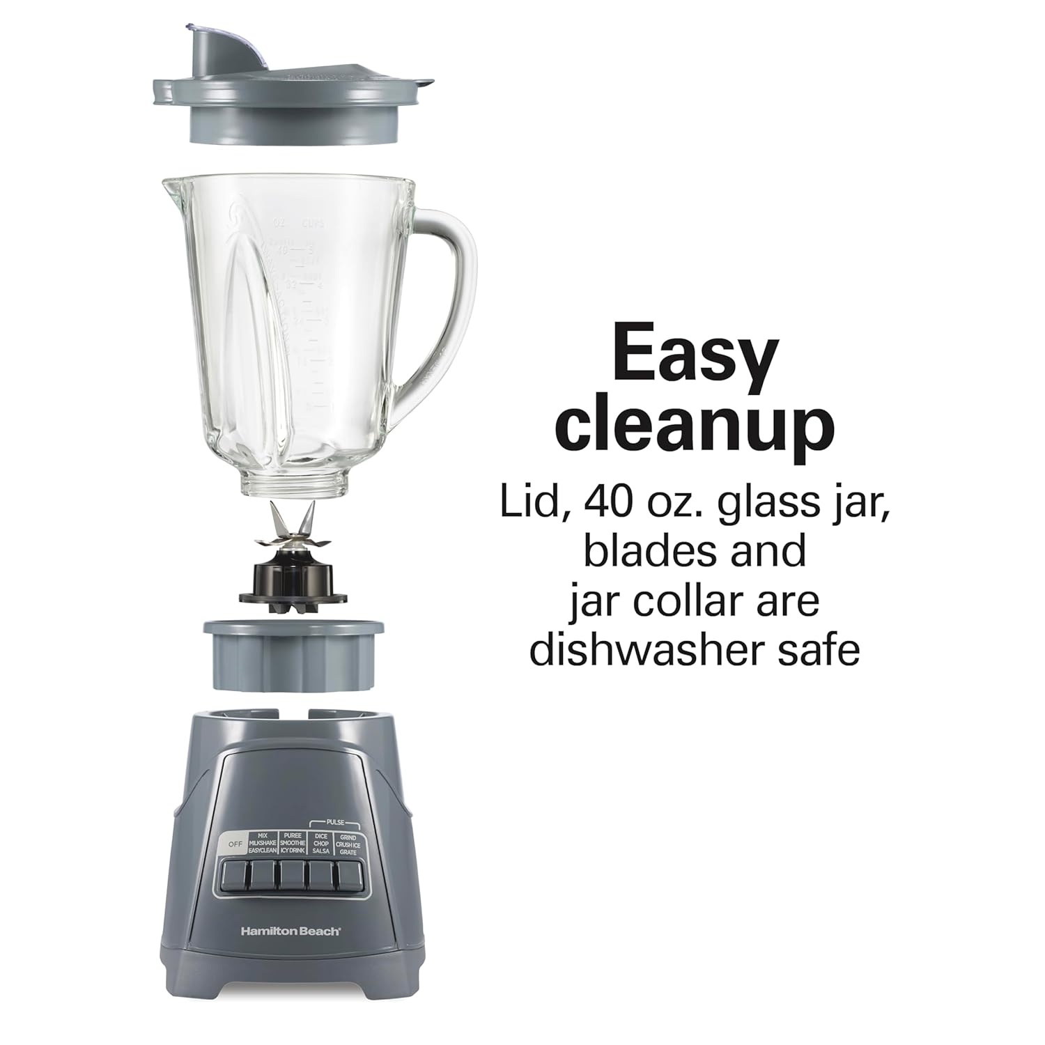 ORANGLES Hamilton Beach Power Elite Wave Action Blender 58153J | 700W Smoothie Blender with 40oz Glass Jar & 12 Functions (Grey) - high resolution display - Image 2 of 5 | perfect for office | California | Free Shipping ORANGLES