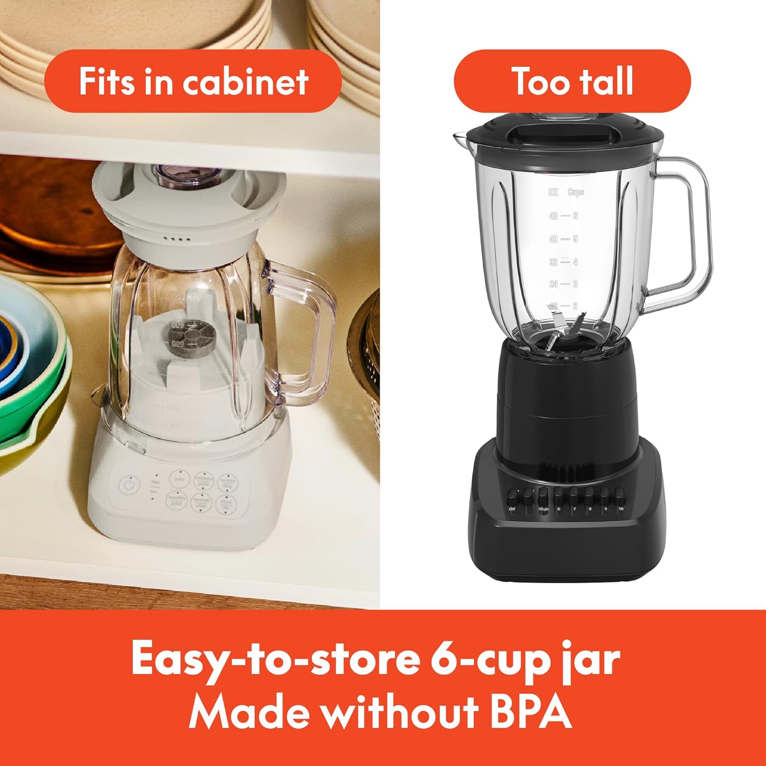 ORANGLES Bella 10-Speed Countertop Blender 450W | Slim Flip & Store Smoothie Maker with 48oz Pitcher Dishwasher Safe - detailed closeup view - Image 3 of 4 | great for travel | Texas | Free Shipping ORANGLES