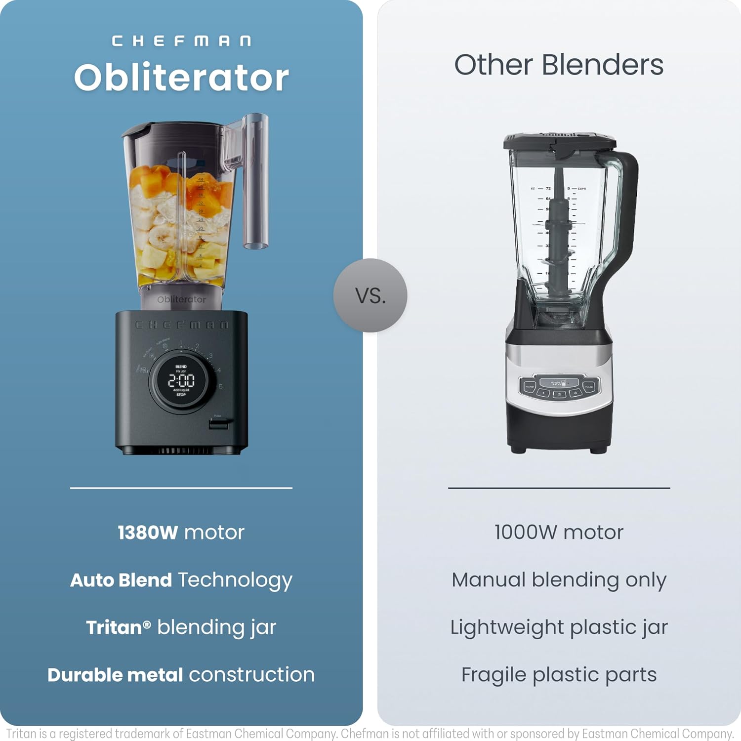 ORANGLES Chefman Obliterator 48oz Countertop Blender 1380W | High-Power Smoothie Blender for Ice, Nuts & Frozen Fruit with Auto Blend Function - full product showcase - Image 5 of 5 | suitable for professionals | Florida | Free Shipping ORANGLES