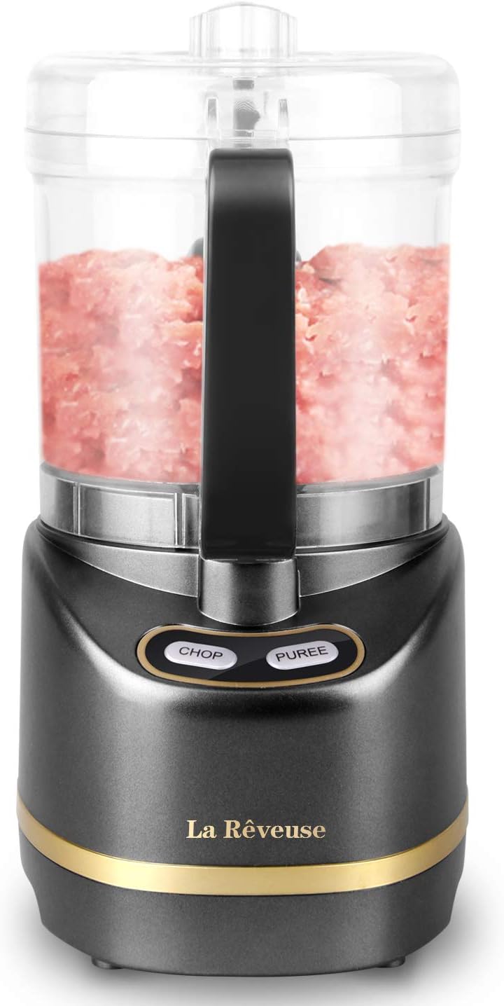 ORANGLES La Reveuse Electric Mini Food Processor 200W | 2-Cup Compact Chopper for Mincing, Grinding & Pureeing (Metallic Grey) - angled perspective - Image 4 of 4 | excellent for daily use | New York | Free Shipping ORANGLES