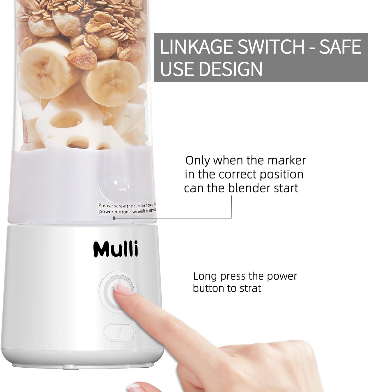 ORANGLES Mulli Portable Blender USB Rechargeable | Personal Mini Smoothie & Shake Maker with 6 Blades for Baby Food, Travel & Gym - high resolution display - Image 2 of 4 | perfect for office | California | Free Shipping ORANGLES