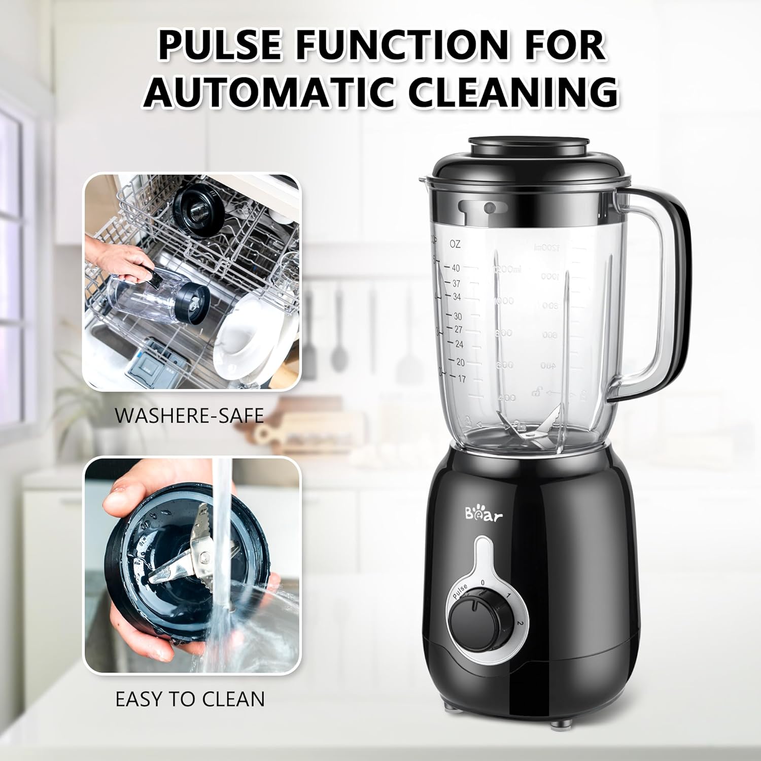 ORANGLES Bear Blender 2025 700W Countertop Smoothie Blender | 40oz Cup, 3-Speed Ice Crushing & Auto Clean Function - detailed closeup view - Image 3 of 4 | great for travel | Texas | Free Shipping ORANGLES