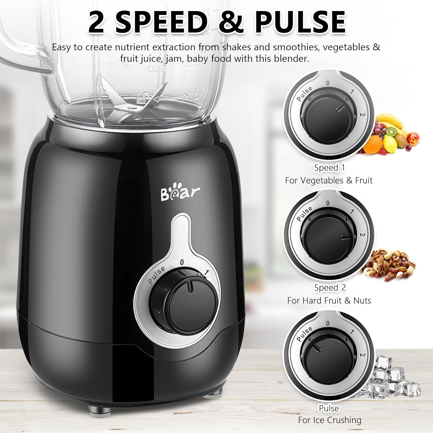 ORANGLES Bear Blender 2025 700W Countertop Smoothie Blender | 40oz Cup, 3-Speed Ice Crushing & Auto Clean Function - angled perspective - Image 4 of 4 | excellent for daily use | New York | Free Shipping ORANGLES