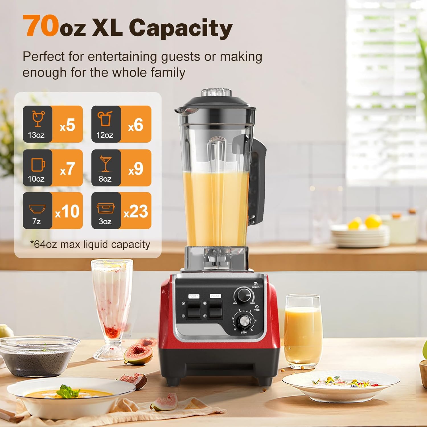 ORANGLES 1800W High-Speed Countertop Blender 70oz | 28000 RPM Smoothie Blender with To-Go Cup for Ice Crushing & Frozen Drinks - detailed closeup view - Image 3 of 4 | great for travel | Texas | Free Shipping ORANGLES