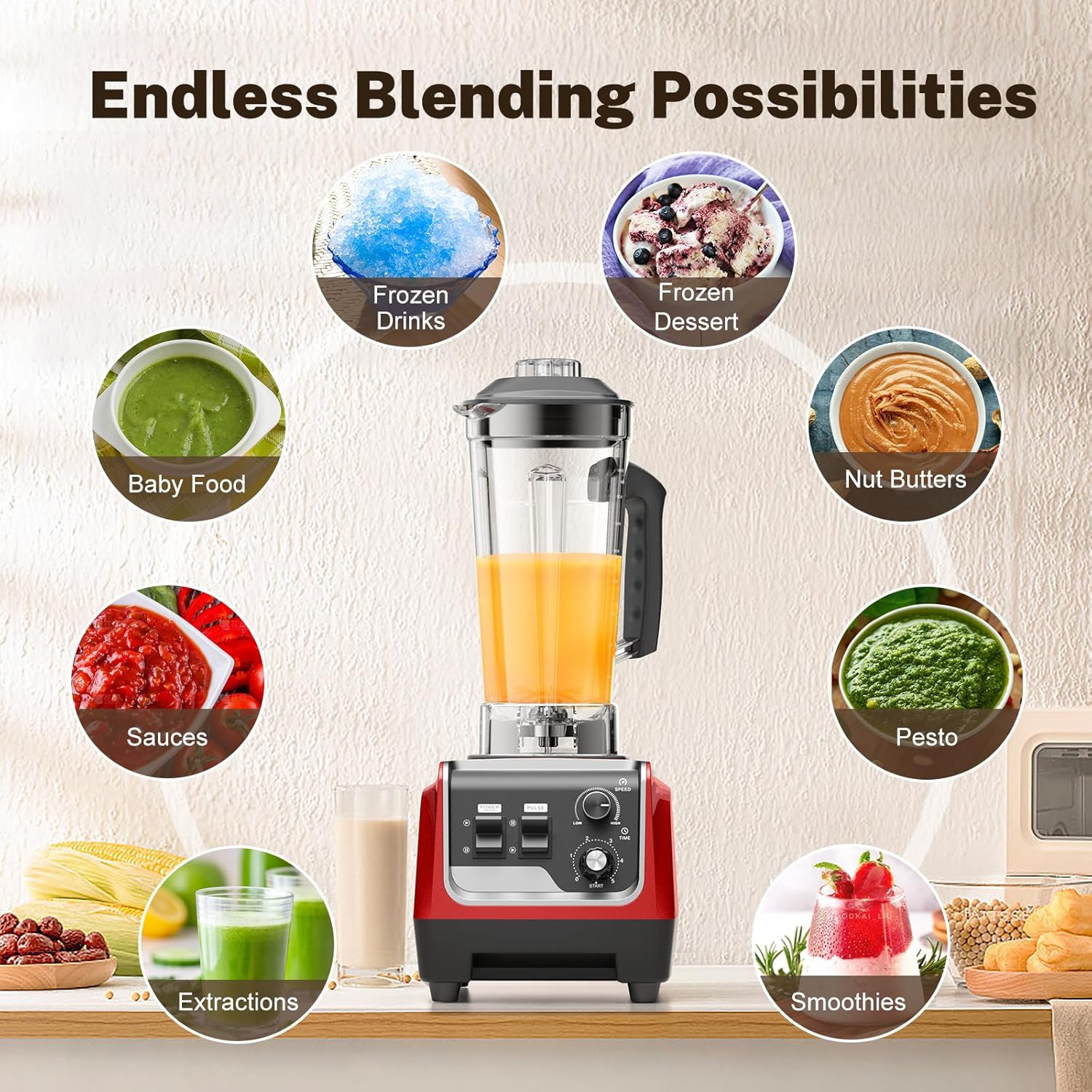ORANGLES 1800W High-Speed Countertop Blender 70oz | 28000 RPM Smoothie Blender with To-Go Cup for Ice Crushing & Frozen Drinks - angled perspective - Image 4 of 4 | excellent for daily use | New York | Free Shipping ORANGLES