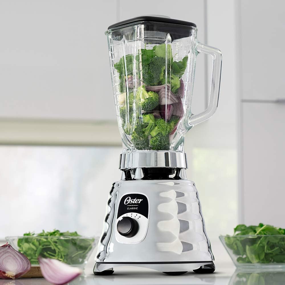 ORANGLES Original 3-Speed Chrome Blender | Durable High-Performance Motor with 5-Cup Glass Jar for Smoothies & Mixing - detailed closeup view - Image 3 of 4 | great for travel | Texas | Free Shipping ORANGLES