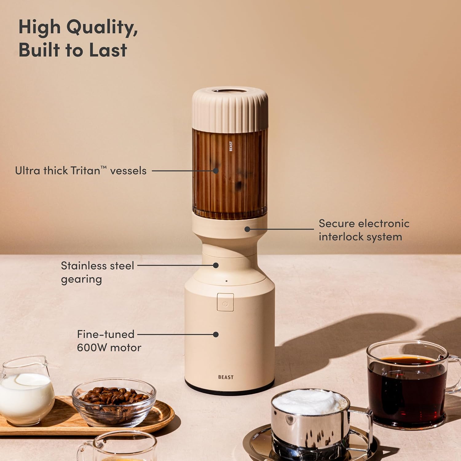 ORANGLES Beast Mini Blender Plus 600W | Compact Countertop Smoothie Blender for Shakes, Sauces & Dips with Extra Vessels & Straws - angled perspective - Image 4 of 4 | excellent for daily use | New York | Free Shipping ORANGLES