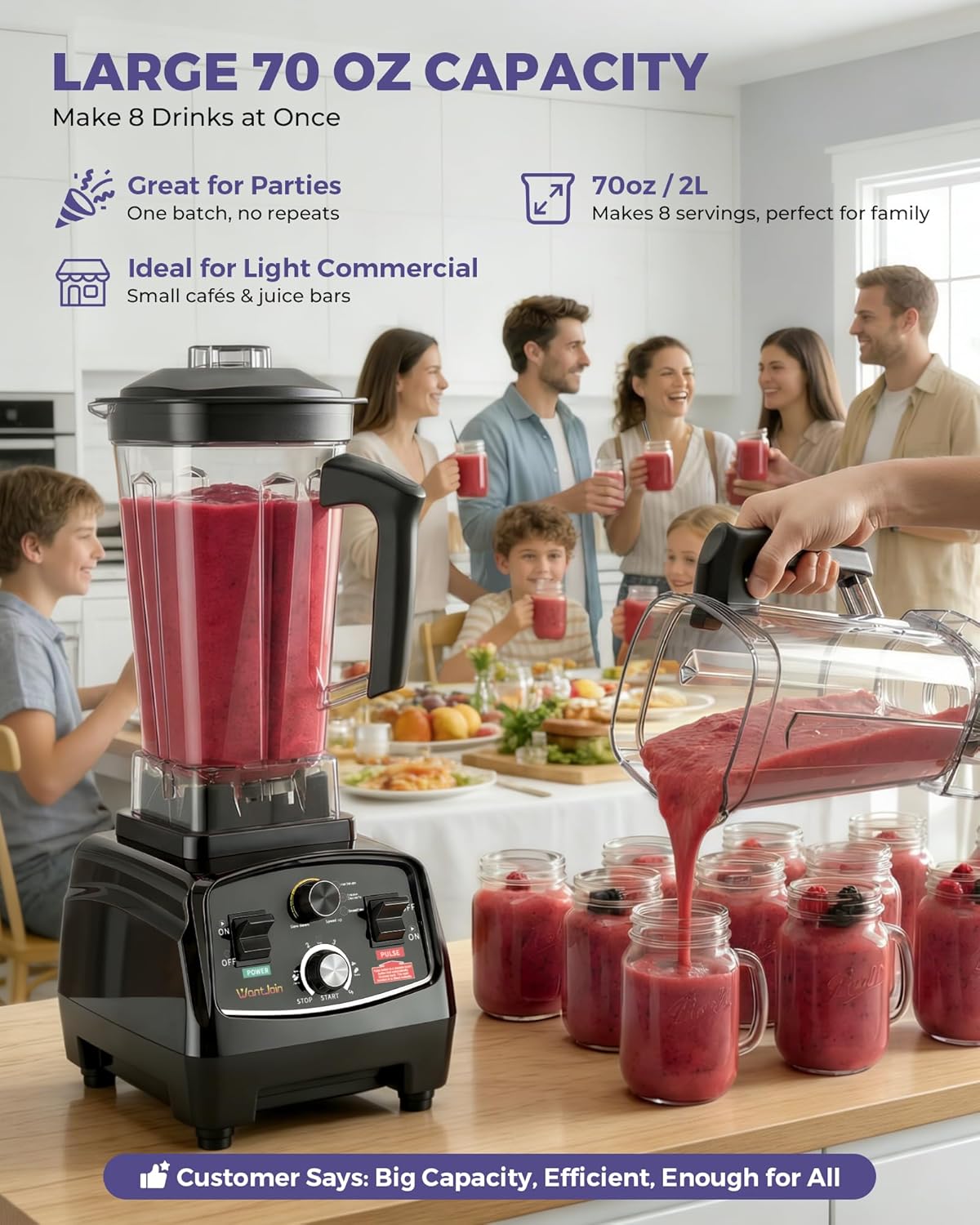 ORANGLES WantJoin Professional Commercial Blender 1800W | 70oz High-Power Kitchen Blender with Timer for Smoothies, Ice Crushing & Hot Soups - detailed closeup view - Image 3 of 4 | great for travel | Texas | Free Shipping ORANGLES