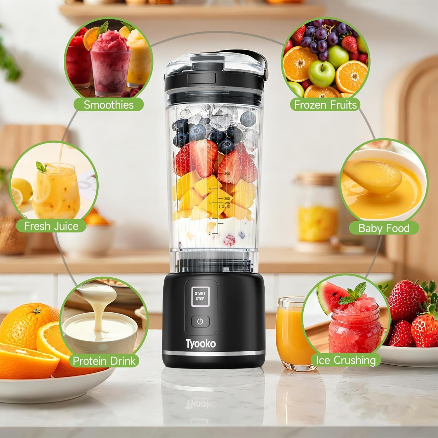 ORANGLES Portable Blender for Smoothies & Shakes 18oz | Rechargeable Personal Juicer Cup with 6-Blade Dual Mode & Leakproof Lid - detailed closeup view - Image 3 of 4 | great for travel | Texas | Free Shipping ORANGLES