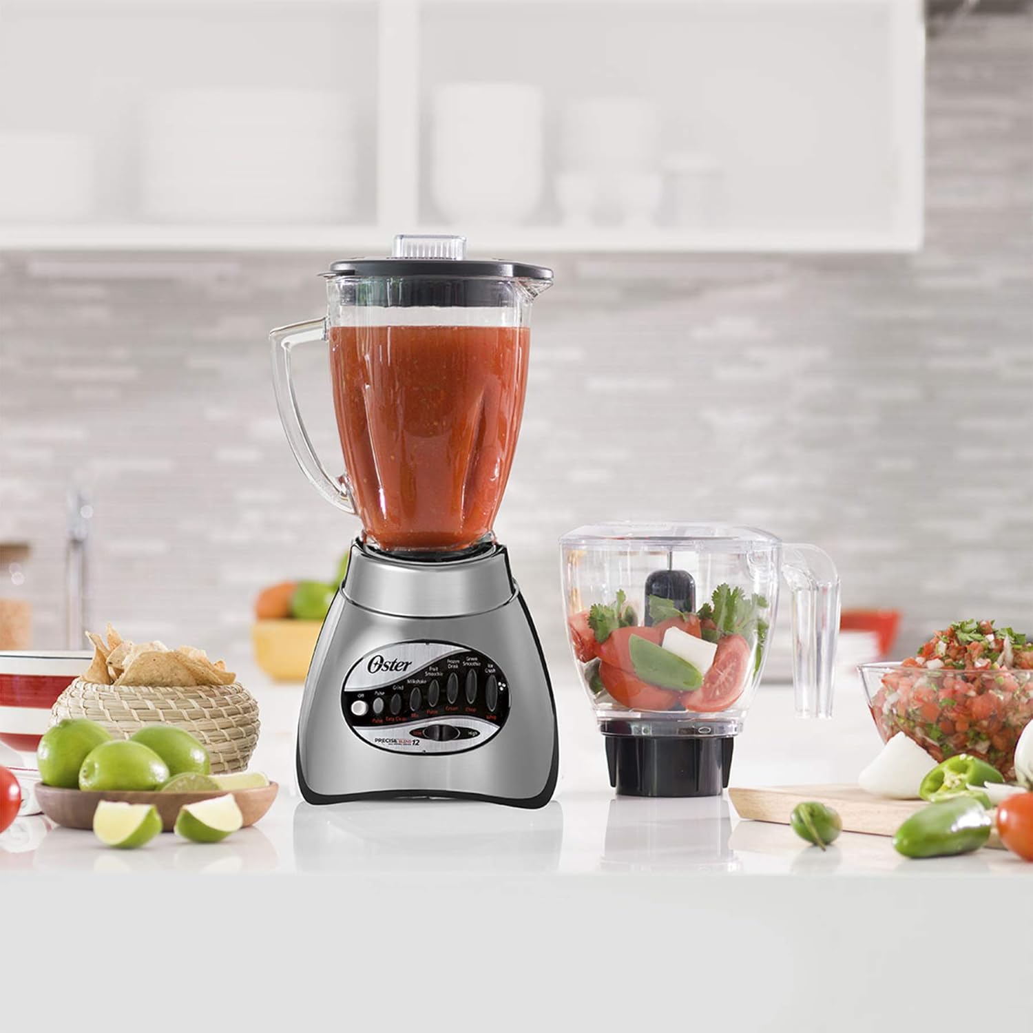 ORANGLES Classic Series 16-Speed Blender with Food Chopper | 6-Cup Glass Jar Countertop Kitchen Blender (Brushed Nickel) - angled perspective - Image 4 of 4 | excellent for daily use | New York | Free Shipping ORANGLES