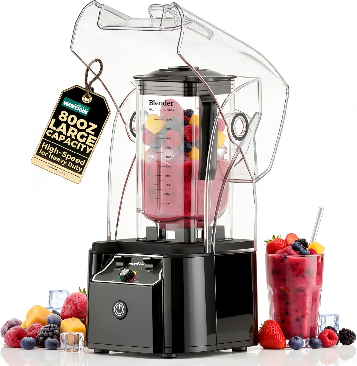 ORANGLES WantJoin 2200W Professional Commercial Blender with Quiet Shield | High-Power Self-Cleaning Smoothie Blender for Commercial & Home Use  - Main Product Image - professional product shot | Buy WantJoin 2200W Professional Commercial Blender with Quiet Shield | High-Power Self-Cleaning Smoothie Blender for Commercial & Home Use online USA | ORANGLES