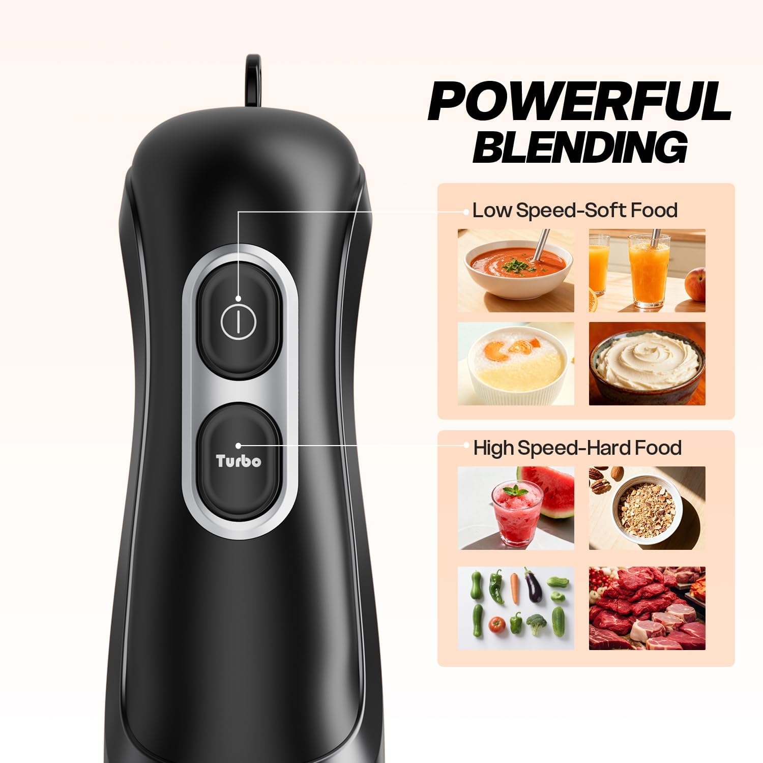 ORANGLES Handheld Immersion Blender Stick Mixer | Corded Electric Blender with 2-Speed Stainless Steel Blades for Soup, Smoothies & Baby Food - angled perspective - Image 4 of 4 | excellent for daily use | New York | Free Shipping ORANGLES