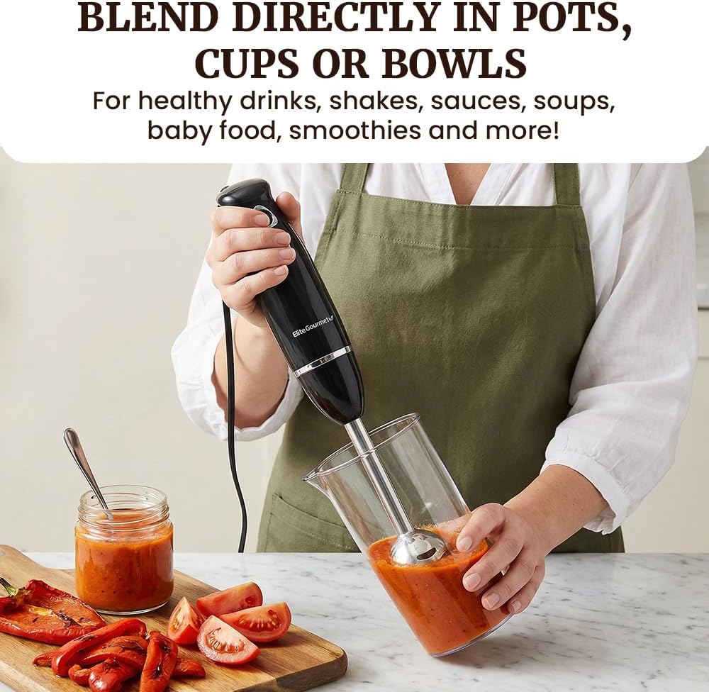 ORANGLES Elite Gourmet EHB1015 Immersion Hand Blender 500W | 2-Speed Stick Mixer with Stainless Steel Blades for Smoothies & Soup - high resolution display - Image 2 of 4 | perfect for office | California | Free Shipping ORANGLES