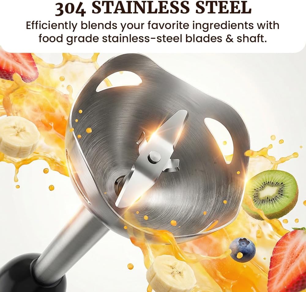 ORANGLES Elite Gourmet EHB1015 Immersion Hand Blender 500W | 2-Speed Stick Mixer with Stainless Steel Blades for Smoothies & Soup - detailed closeup view - Image 3 of 4 | great for travel | Texas | Free Shipping ORANGLES