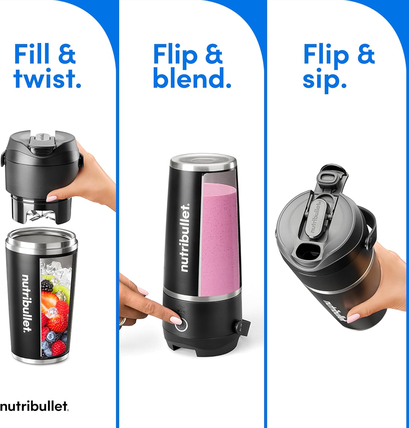 ORANGLES Flip Portable Blender NBPB50350AK | Cordless Personal Blender with Insulated Cup & Travel-Friendly Design (Black) - angled perspective - Image 4 of 5 | excellent for daily use | New York | Free Shipping ORANGLES