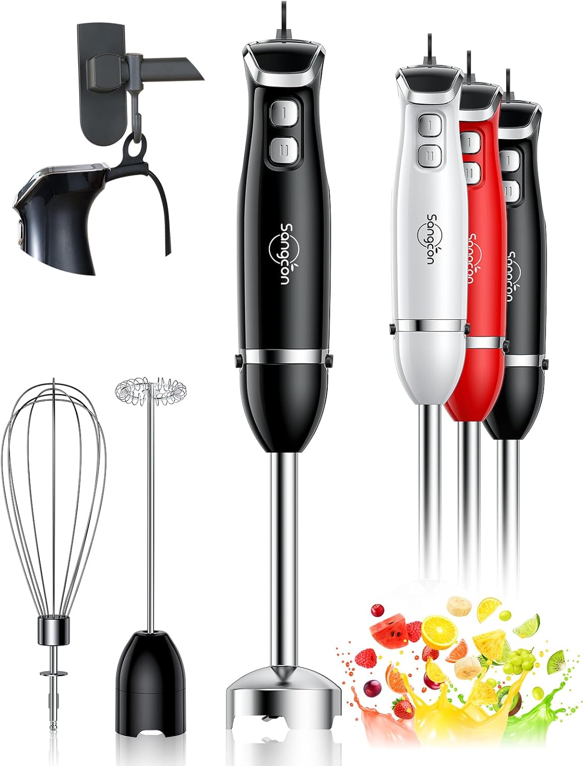 ORANGLES Sangcon 3-in-1 Immersion Hand Blender 400W | Handheld Stick Mixer with Whisk & Milk Frother Attachments  - Main Product Image - professional product shot | Buy Sangcon 3-in-1 Immersion Hand Blender 400W | Handheld Stick Mixer with Whisk & Milk Frother Attachments online USA | ORANGLES