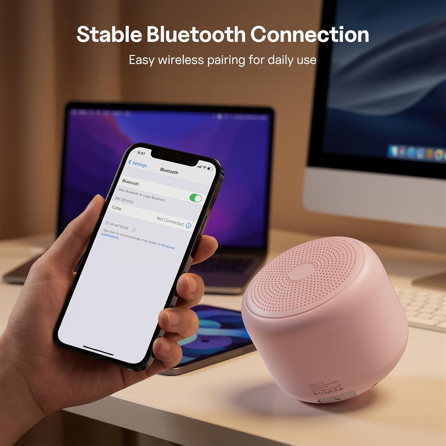 ORANGLES Bobtot Portable Bluetooth Speaker with Strap – Wireless IPX5 Waterproof Mini Speaker, Loud Stereo Sound, 20 Hours Playtime, Built-in Mic, Rechargeable Pink Speaker - high resolution display - Image 2 of 4 | perfect for office | California | Free Shipping ORANGLES