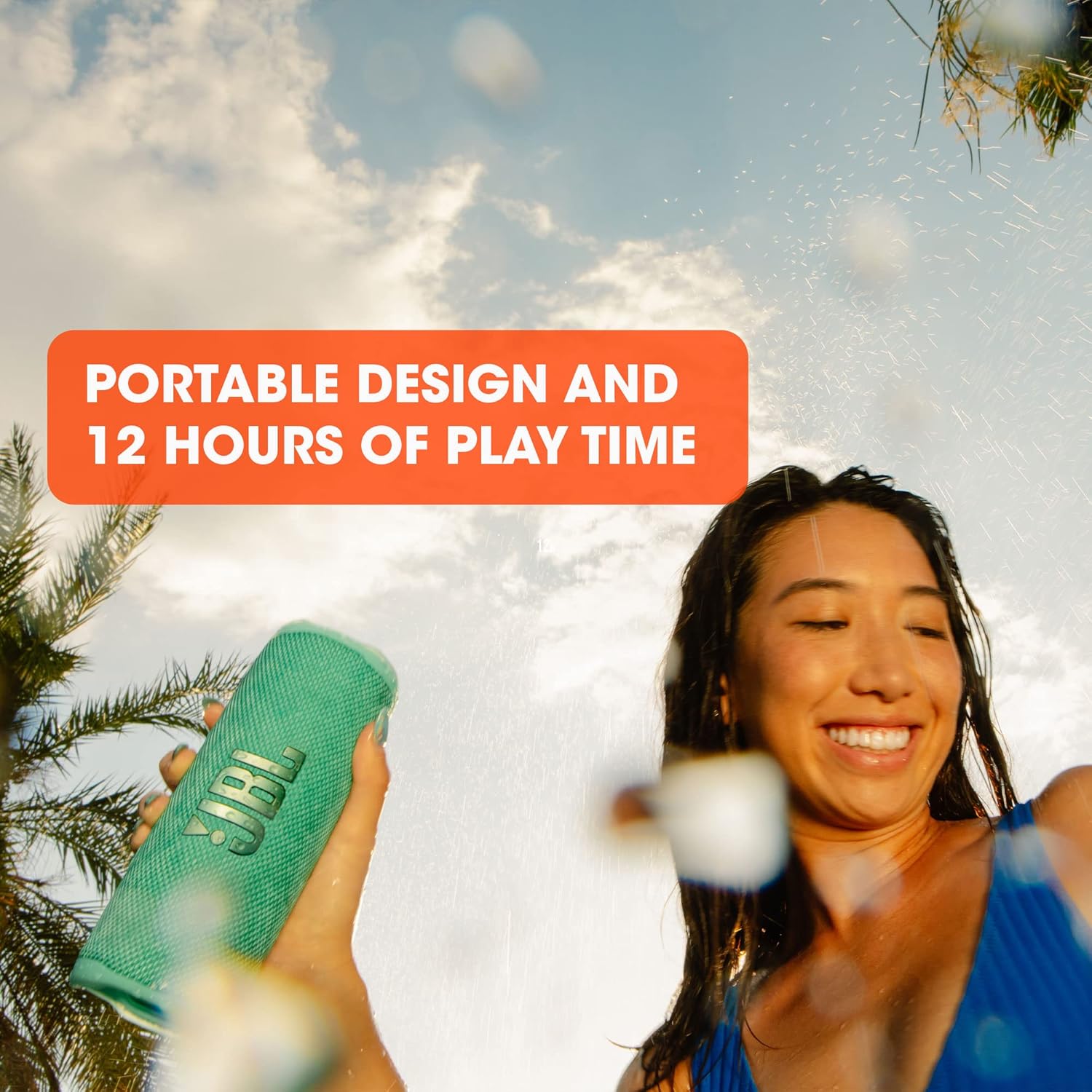 ORANGLES Flip 6 Portable Bluetooth Speaker – Powerful Sound & Deep Bass, IPX7 Waterproof Wireless Speaker with 12 Hours Playtime & PartyBoost (Blue) - detailed closeup view - Image 3 of 4 | great for travel | Texas | Free Shipping ORANGLES