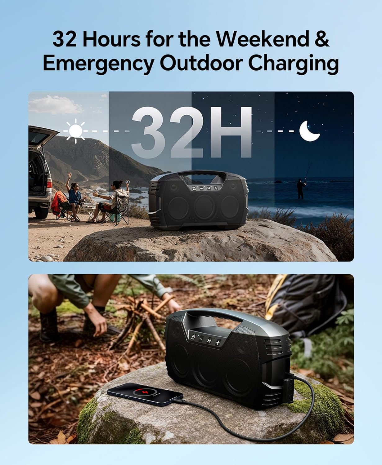 ORANGLES IPX7 Waterproof Outdoor Bluetooth Speaker – 90W Peak Wireless Portable Speaker with Deep Bass, 32H Playtime, Floating Design & Stereo Sound for Pool, Beach & Hiking (Black) - high resolution display - Image 2 of 4 | perfect for office | California | Free Shipping ORANGLES