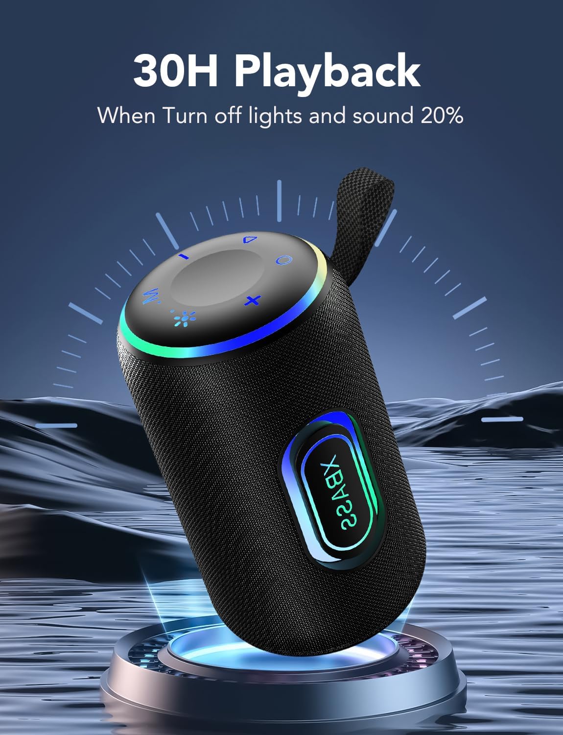 ORANGLES Portable Bluetooth Speaker Bluetooth 5.4 – 30W Dual Speaker 2.0 Channel Deep Bass, IPX7 Waterproof, 30H Playtime, RGB Lights & TWS Pairing for Outdoor, Party & Travel - detailed closeup view - Image 3 of 4 | great for travel | Texas | Free Shipping ORANGLES