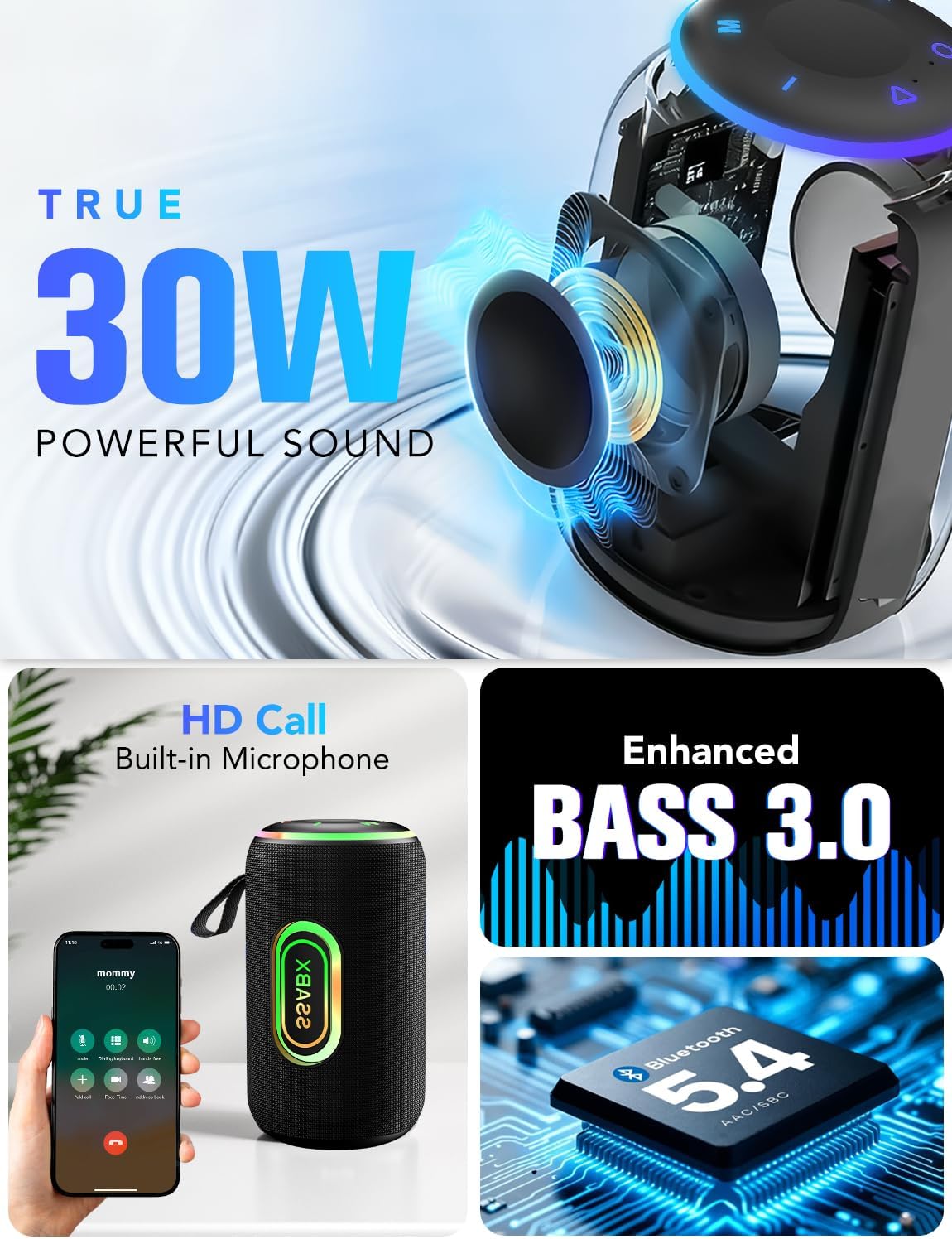 ORANGLES Portable Bluetooth Speaker Bluetooth 5.4 – 30W Dual Speaker 2.0 Channel Deep Bass, IPX7 Waterproof, 30H Playtime, RGB Lights & TWS Pairing for Outdoor, Party & Travel - angled perspective - Image 4 of 4 | excellent for daily use | New York | Free Shipping ORANGLES