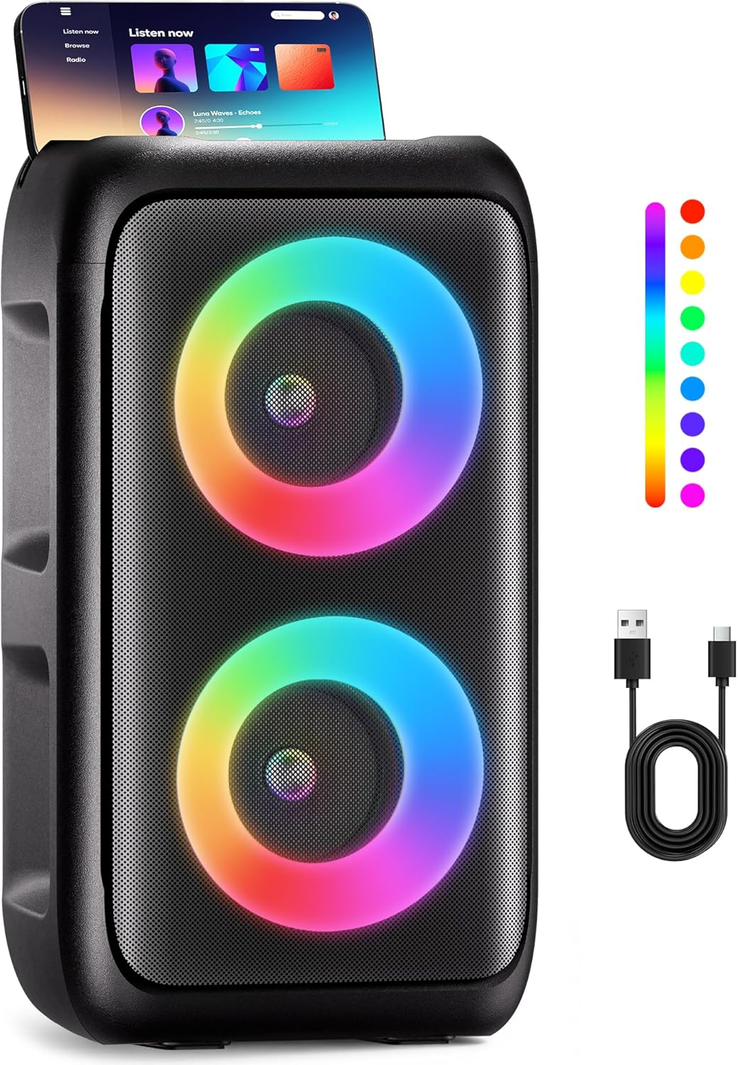 ORANGLES Portable Bluetooth Party Speaker with Colorful LED Lights – Wireless HD Loud Sound Speaker, Home Theater System with TWS/AUX/USB/TF Card Support for Party, Outdoor & Camping  - Main Product Image - professional product shot | Buy Portable Bluetooth Party Speaker with Colorful LED Lights – Wireless HD Loud Sound Speaker, Home Theater System with TWS/AUX/USB/TF Card Support for Party, Outdoor & Camping online USA | ORANGLES