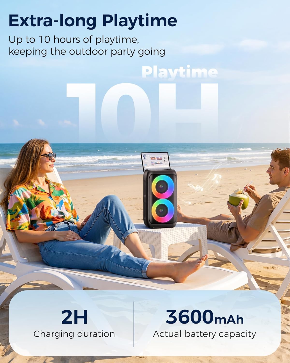ORANGLES Portable Bluetooth Party Speaker with Colorful LED Lights – Wireless HD Loud Sound Speaker, Home Theater System with TWS/AUX/USB/TF Card Support for Party, Outdoor & Camping - high resolution display - Image 2 of 5 | perfect for office | California | Free Shipping ORANGLES