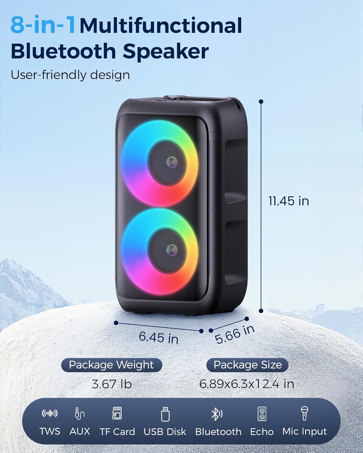 ORANGLES Portable Bluetooth Party Speaker with Colorful LED Lights – Wireless HD Loud Sound Speaker, Home Theater System with TWS/AUX/USB/TF Card Support for Party, Outdoor & Camping - angled perspective - Image 4 of 5 | excellent for daily use | New York | Free Shipping ORANGLES