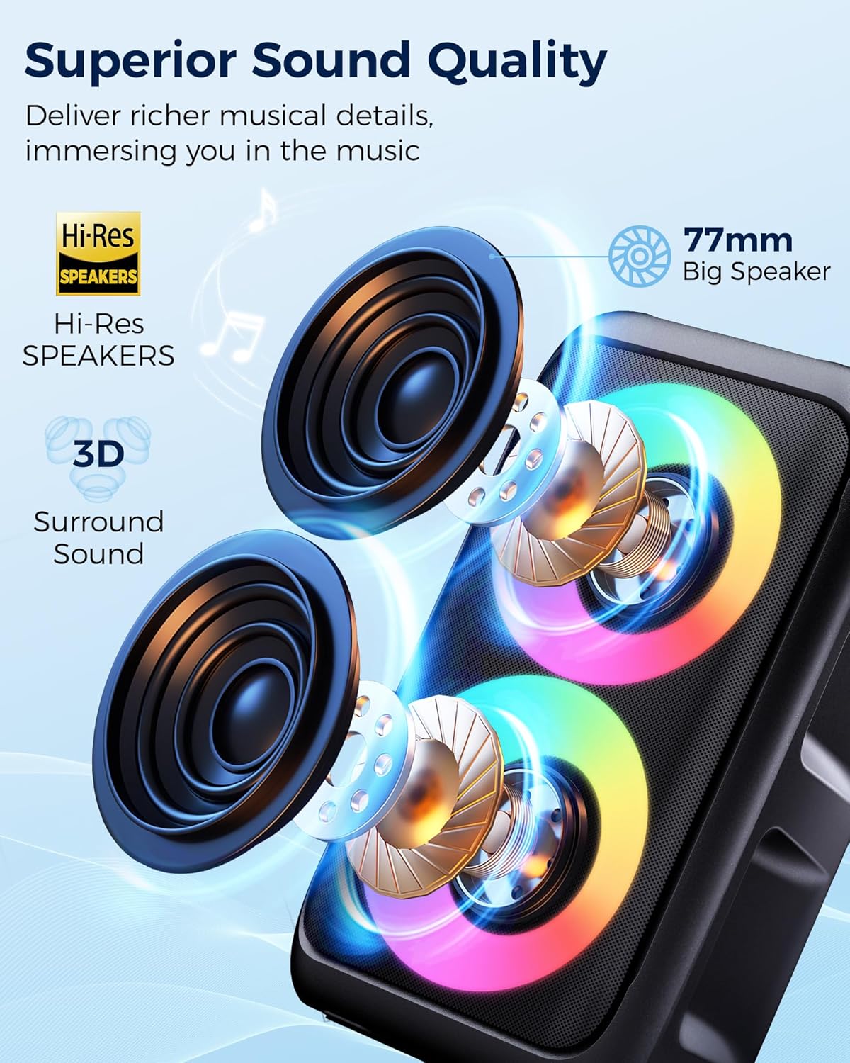 ORANGLES Portable Bluetooth Party Speaker with Colorful LED Lights – Wireless HD Loud Sound Speaker, Home Theater System with TWS/AUX/USB/TF Card Support for Party, Outdoor & Camping - full product showcase - Image 5 of 5 | suitable for professionals | Florida | Free Shipping ORANGLES