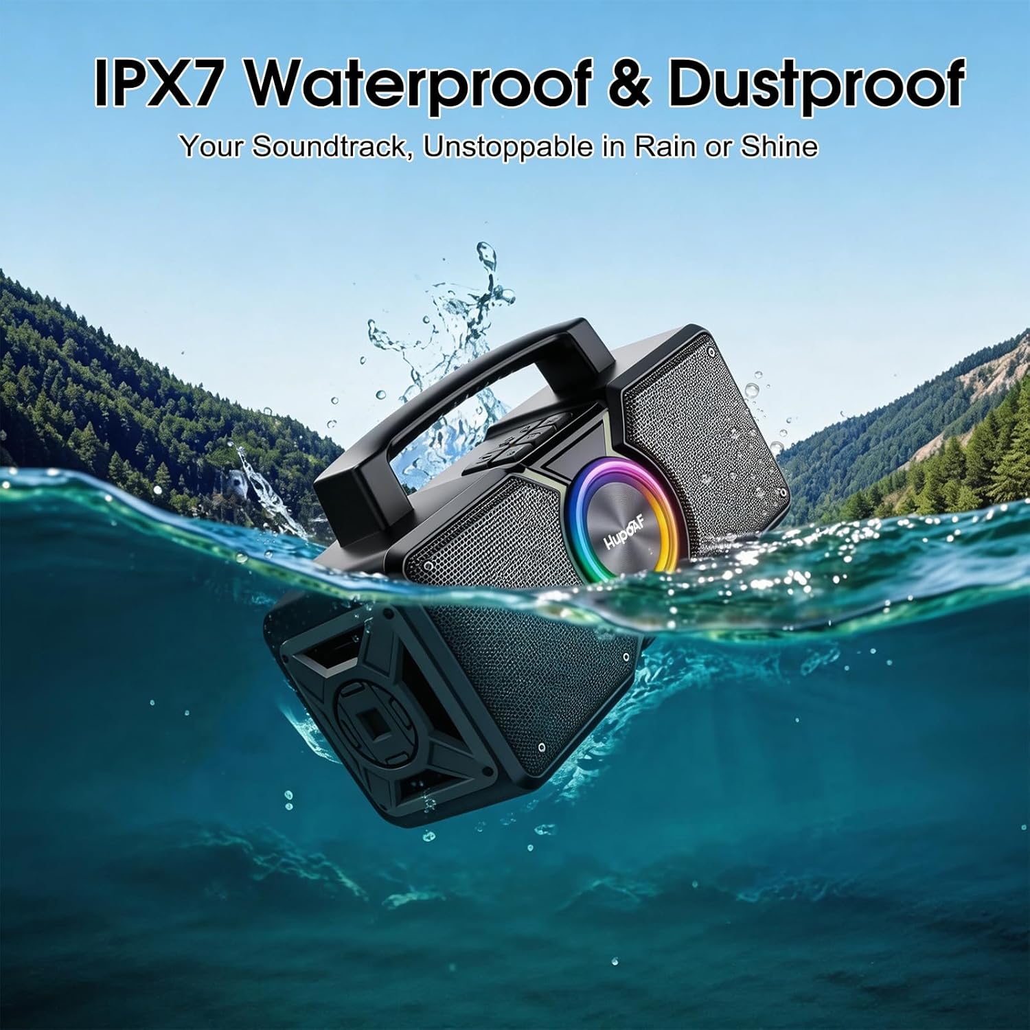 ORANGLES Hupoaf Bluetooth Wireless Speaker 160W Max – Outdoor Boombox with Loud Bass, IPX7 Waterproof, TWS Pairing & All-Day Battery for Party, Beach & Garage - detailed closeup view - Image 3 of 5 | great for travel | Texas | Free Shipping ORANGLES