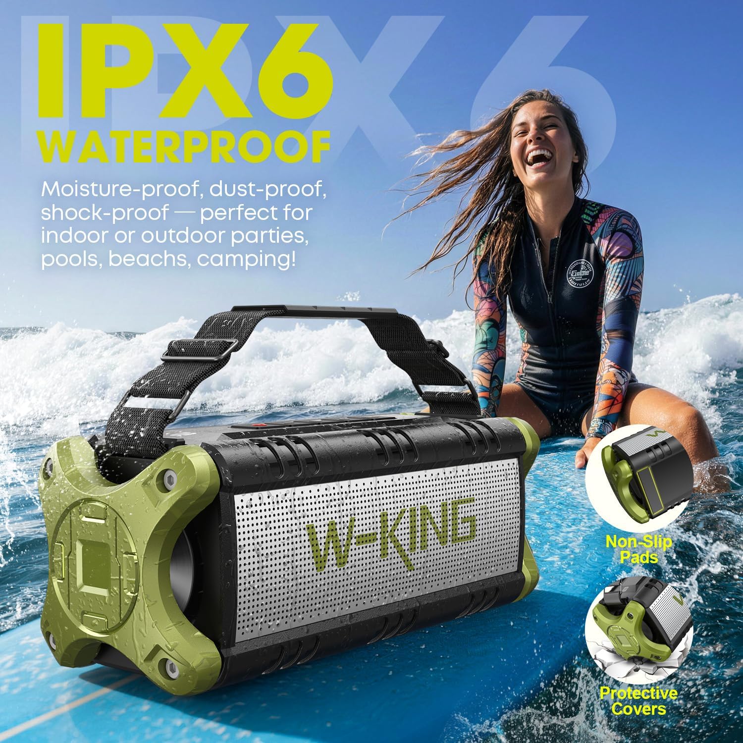 ORANGLES Portable Bluetooth Wireless Speaker 90W Max – Outdoor Boombox with 50W Deep Bass, IPX6 Waterproof, 40H Playtime, EQ & Dual Pairing for Beach, Garage & Jobsite - detailed closeup view - Image 3 of 4 | great for travel | Texas | Free Shipping ORANGLES