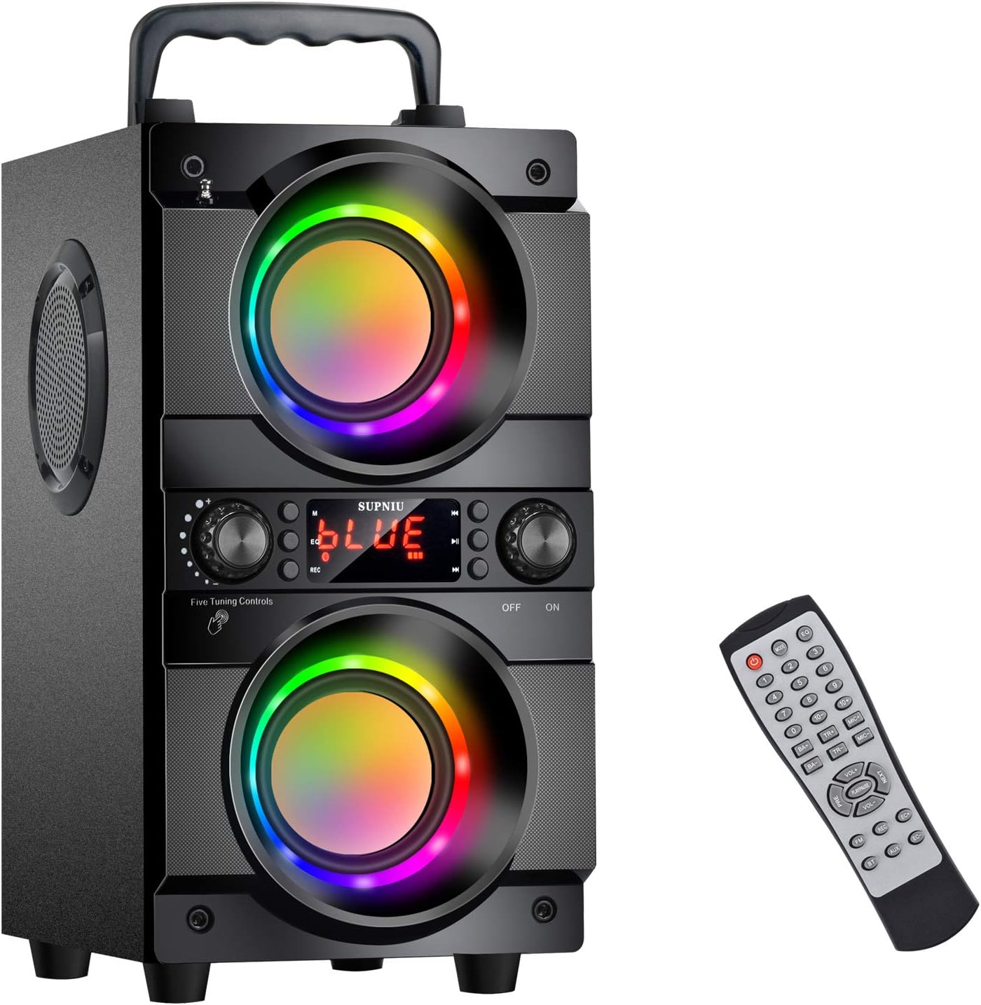 ORANGLES 60W (80W Peak) Portable Bluetooth Speaker – Double Subwoofer Heavy Bass, Bluetooth 5.0 100ft Range, FM Radio, LED Colorful Lights & Stereo Sound for Home, Party & Travel  - Main Product Image - professional product shot | Buy 60W (80W Peak) Portable Bluetooth Speaker – Double Subwoofer Heavy Bass, Bluetooth 5.0 100ft Range, FM Radio, LED Colorful Lights & Stereo Sound for Home, Party & Travel online USA | ORANGLES