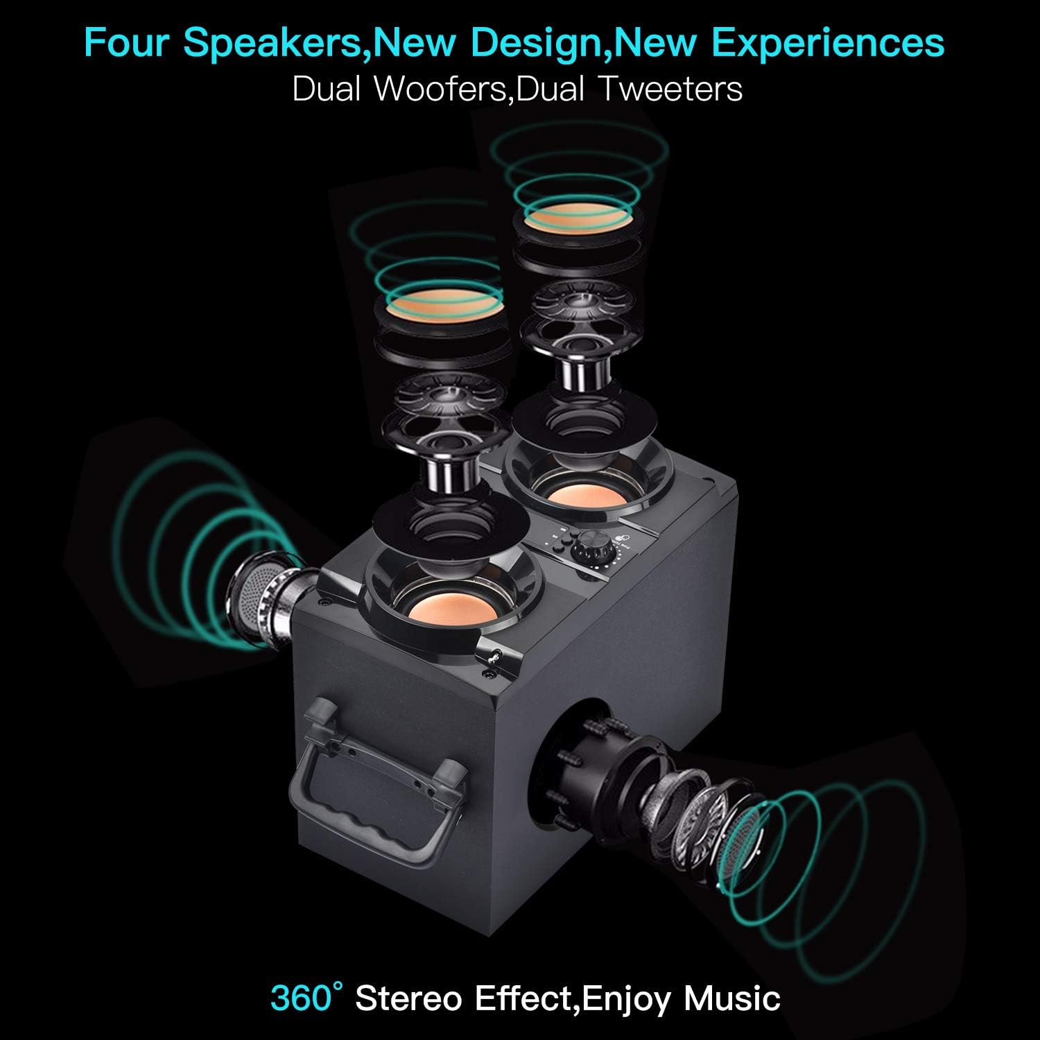 ORANGLES 60W (80W Peak) Portable Bluetooth Speaker – Double Subwoofer Heavy Bass, Bluetooth 5.0 100ft Range, FM Radio, LED Colorful Lights & Stereo Sound for Home, Party & Travel - detailed closeup view - Image 3 of 4 | great for travel | Texas | Free Shipping ORANGLES