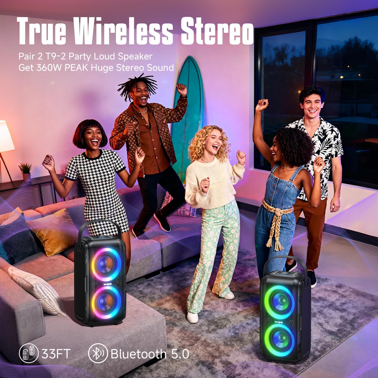 ORANGLES W-KING Party Bluetooth Boom Box Speaker – 180W Max Loud Wireless Outdoor Speaker, 4 Drivers, 2×4.04” Subwoofer, IPX5 Waterproof, 24H Playtime, EQ & Deep Bass - high resolution display - Image 2 of 4 | perfect for office | California | Free Shipping ORANGLES