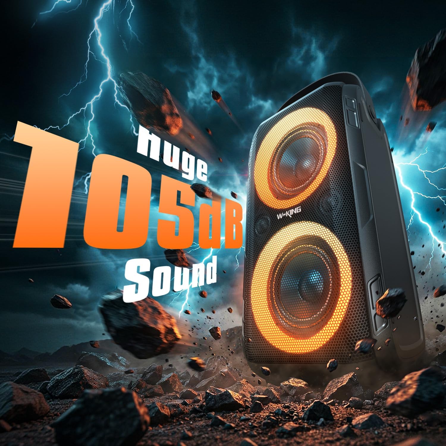 ORANGLES W-KING Party Bluetooth Boom Box Speaker – 180W Max Loud Wireless Outdoor Speaker, 4 Drivers, 2×4.04” Subwoofer, IPX5 Waterproof, 24H Playtime, EQ & Deep Bass - detailed closeup view - Image 3 of 4 | great for travel | Texas | Free Shipping ORANGLES