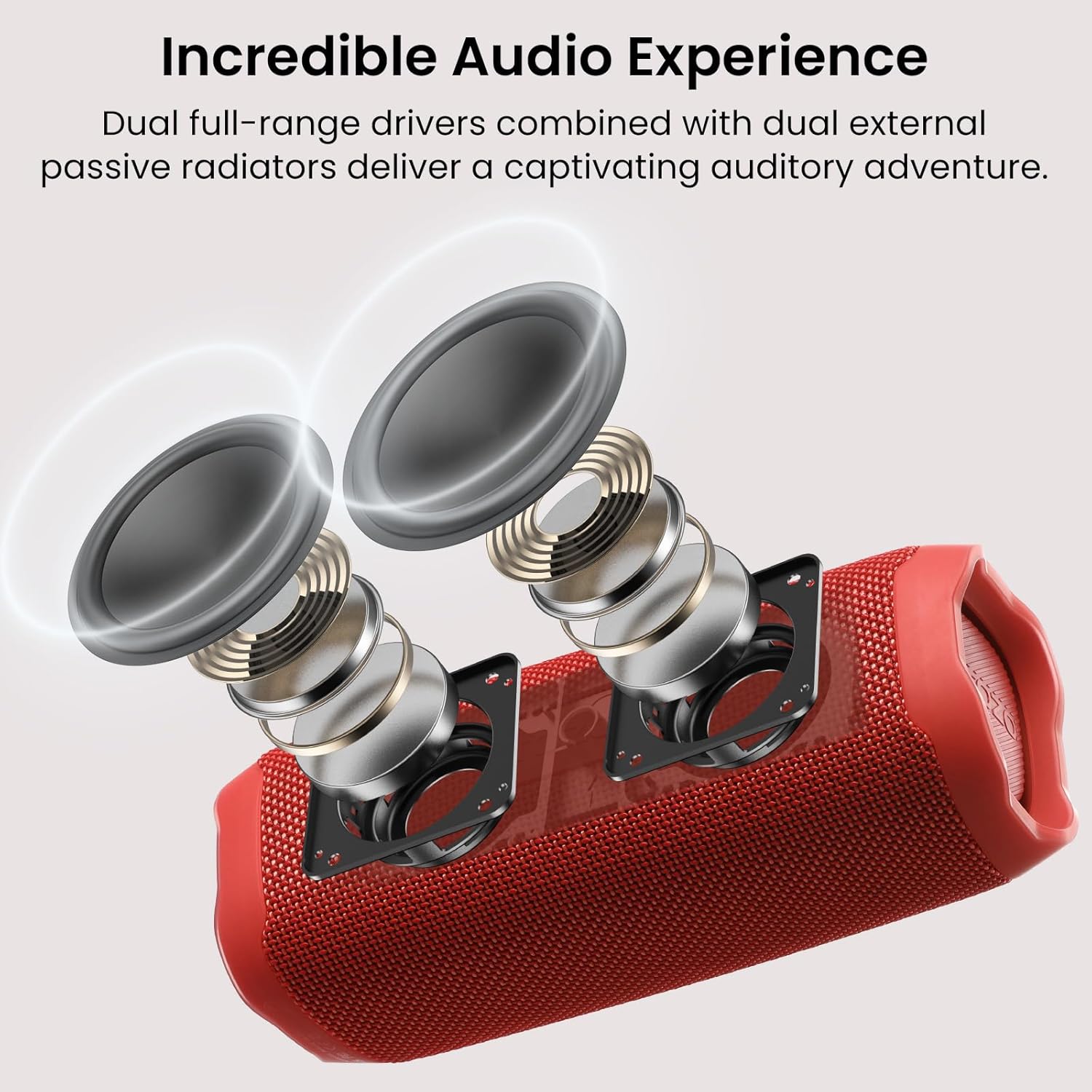 ORANGLES TOZO PA2 Bluetooth Speaker – Dual Drivers & Dual Bass Diaphragms, Deep Bass Loud Stereo Sound, 25H Playtime, Custom EQ App Portable Wireless Speaker (Red) - angled perspective - Image 4 of 4 | excellent for daily use | New York | Free Shipping ORANGLES