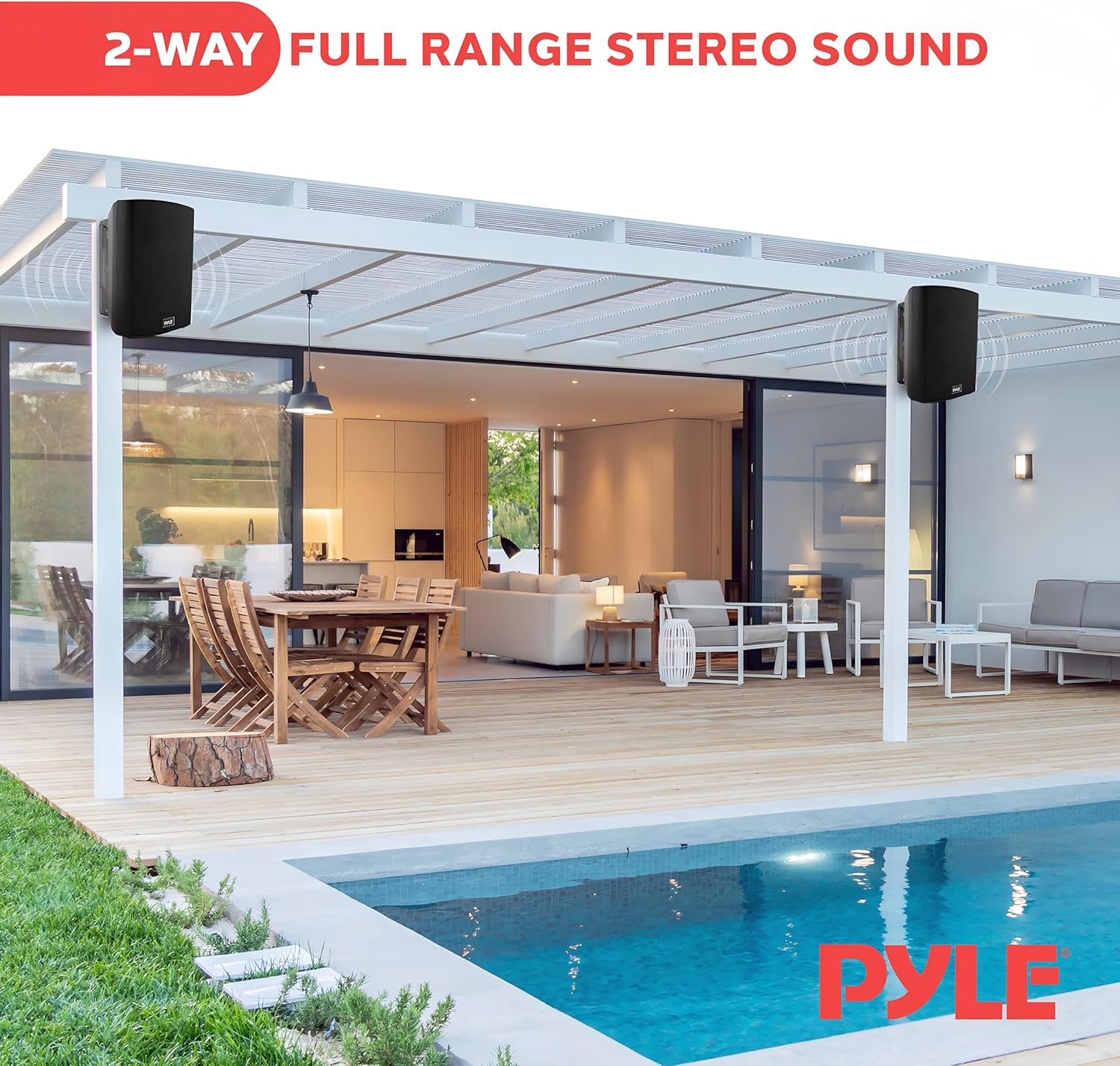 ORANGLES Pyle Waterproof Wall Mount Speaker System – 5.25 Inch Bluetooth Indoor/Outdoor Stereo Speakers with Active & Passive Pair, AUX Input (PDWR52BTBK Black) - high resolution display - Image 2 of 6 | perfect for office | California | Free Shipping ORANGLES