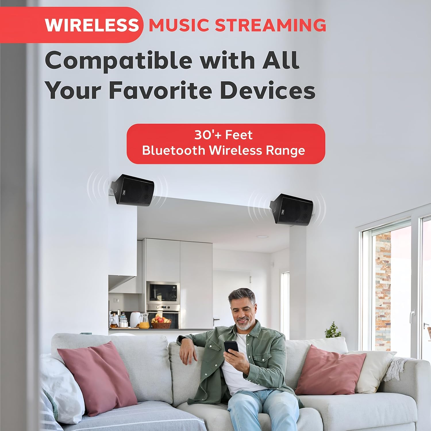 ORANGLES Pyle Waterproof Wall Mount Speaker System – 5.25 Inch Bluetooth Indoor/Outdoor Stereo Speakers with Active & Passive Pair, AUX Input (PDWR52BTBK Black) - full product showcase - Image 5 of 6 | suitable for professionals | Florida | Free Shipping ORANGLES