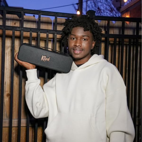 ORANGLES Klipsch Detroit Portable Bluetooth Speaker – Dual 1” Tweeters & 3” Woofers, IP67 Waterproof & Dustproof, 20H Playtime Premium Wireless Speaker - angled perspective - Image 4 of 4 | excellent for daily use | New York | Free Shipping ORANGLES
