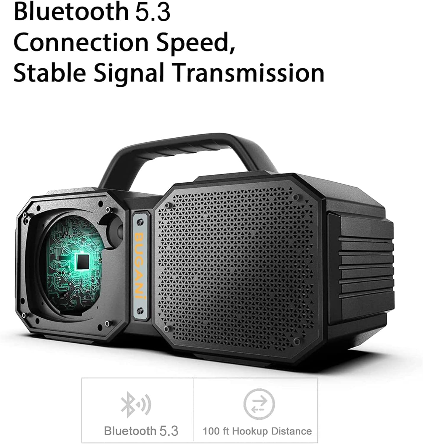 ORANGLES BUGANI Shock Bluetooth Speaker – Portable Bluetooth 5.3 Waterproof Outdoor Speaker with 60W Super Power & Deep Bass (Black) - high resolution display - Image 2 of 4 | perfect for office | California | Free Shipping ORANGLES