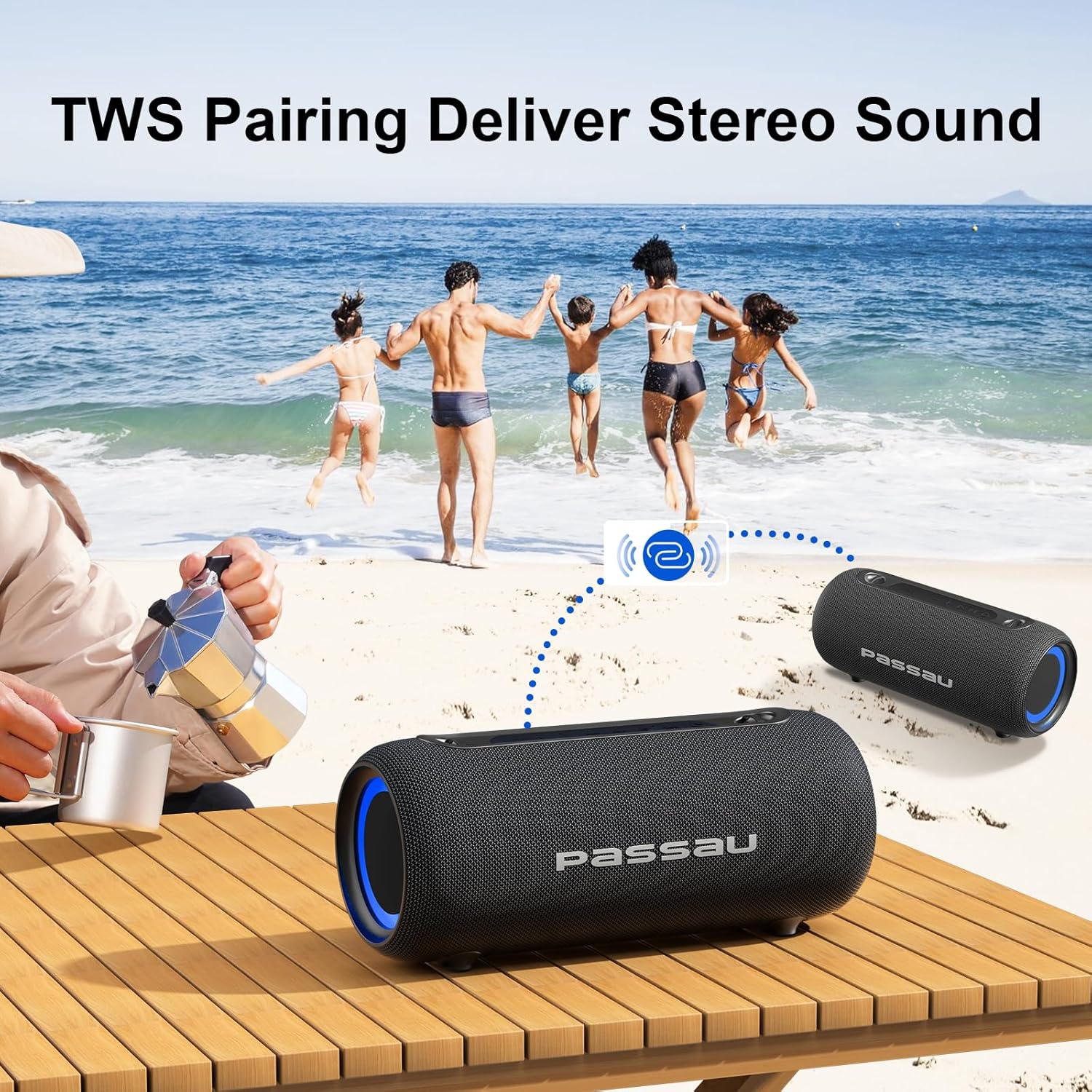 ORANGLES Passau Portable Bluetooth Speaker 40W Peak – Loud Stereo Sound, Deep Bass Passive Radiators, BT 5.3, IPX5 Waterproof, RGB Lights & All-Day Playtime - high resolution display - Image 2 of 5 | perfect for office | California | Free Shipping ORANGLES