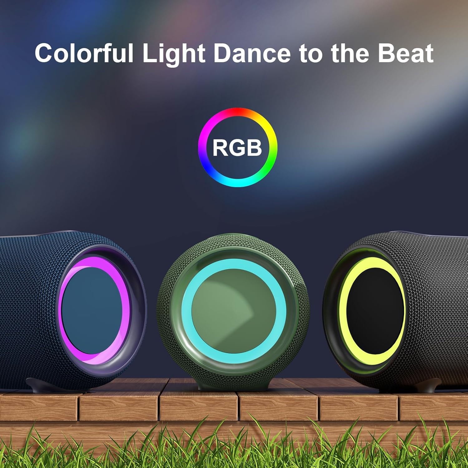 ORANGLES Passau Portable Bluetooth Speaker 40W Peak – Loud Stereo Sound, Deep Bass Passive Radiators, BT 5.3, IPX5 Waterproof, RGB Lights & All-Day Playtime - detailed closeup view - Image 3 of 5 | great for travel | Texas | Free Shipping ORANGLES