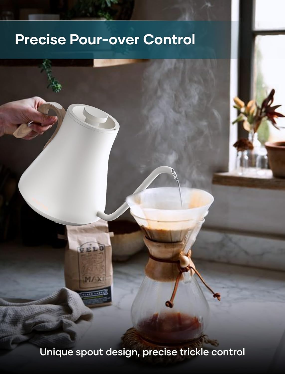 ORANGLES INTASTING Electric Gooseneck Kettle – ±1℉ Precise Temperature Control Stainless Steel, Fast Heating Pour Over Coffee & Tea Kettle, 0.9L (Cream White) - high resolution display - Image 2 of 4 | perfect for office | California | Free Shipping ORANGLES