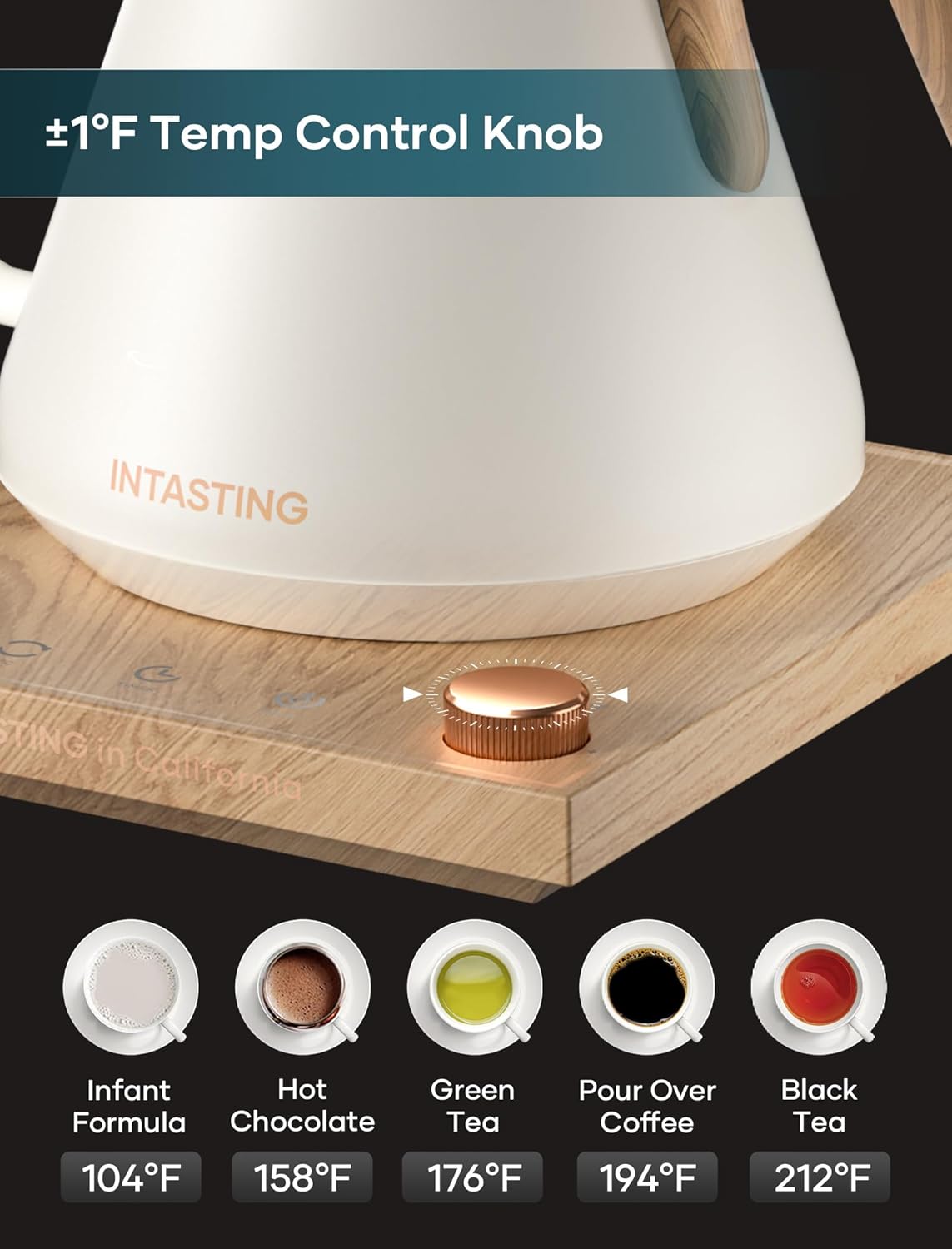 ORANGLES INTASTING Electric Gooseneck Kettle – ±1℉ Precise Temperature Control Stainless Steel, Fast Heating Pour Over Coffee & Tea Kettle, 0.9L (Cream White) - detailed closeup view - Image 3 of 4 | great for travel | Texas | Free Shipping ORANGLES