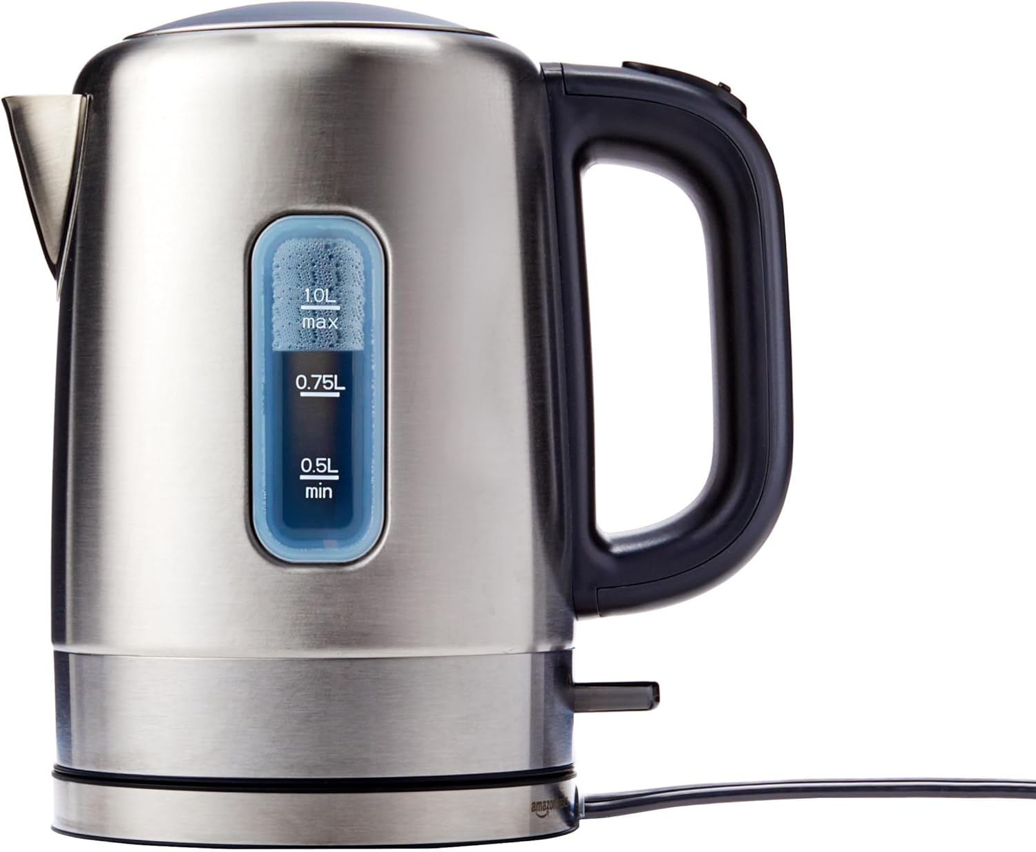 ORANGLES Amazon Basics Electric Stainless Steel Kettle 1L – 1500W Fast Boiling Tea & Coffee Maker, BPA-Free, Auto Shut-Off Safety, Black & Silver  - Main Product Image - professional product shot | Buy Amazon Basics Electric Stainless Steel Kettle 1L – 1500W Fast Boiling Tea & Coffee Maker, BPA-Free, Auto Shut-Off Safety, Black & Silver online USA | ORANGLES