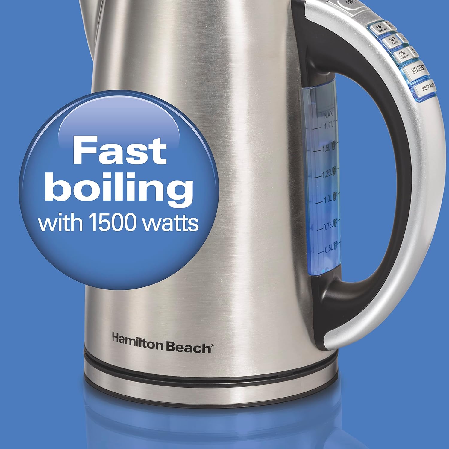 ORANGLES Hamilton Beach 1.7L Temperature Control Electric Kettle – 1500W Fast Boiling Water Boiler, BPA-Free Stainless Steel Cordless Tea Kettle with Auto Shut-Off & Boil-Dry Protection (41020R) - high resolution display - Image 2 of 5 | perfect for office | California | Free Shipping ORANGLES