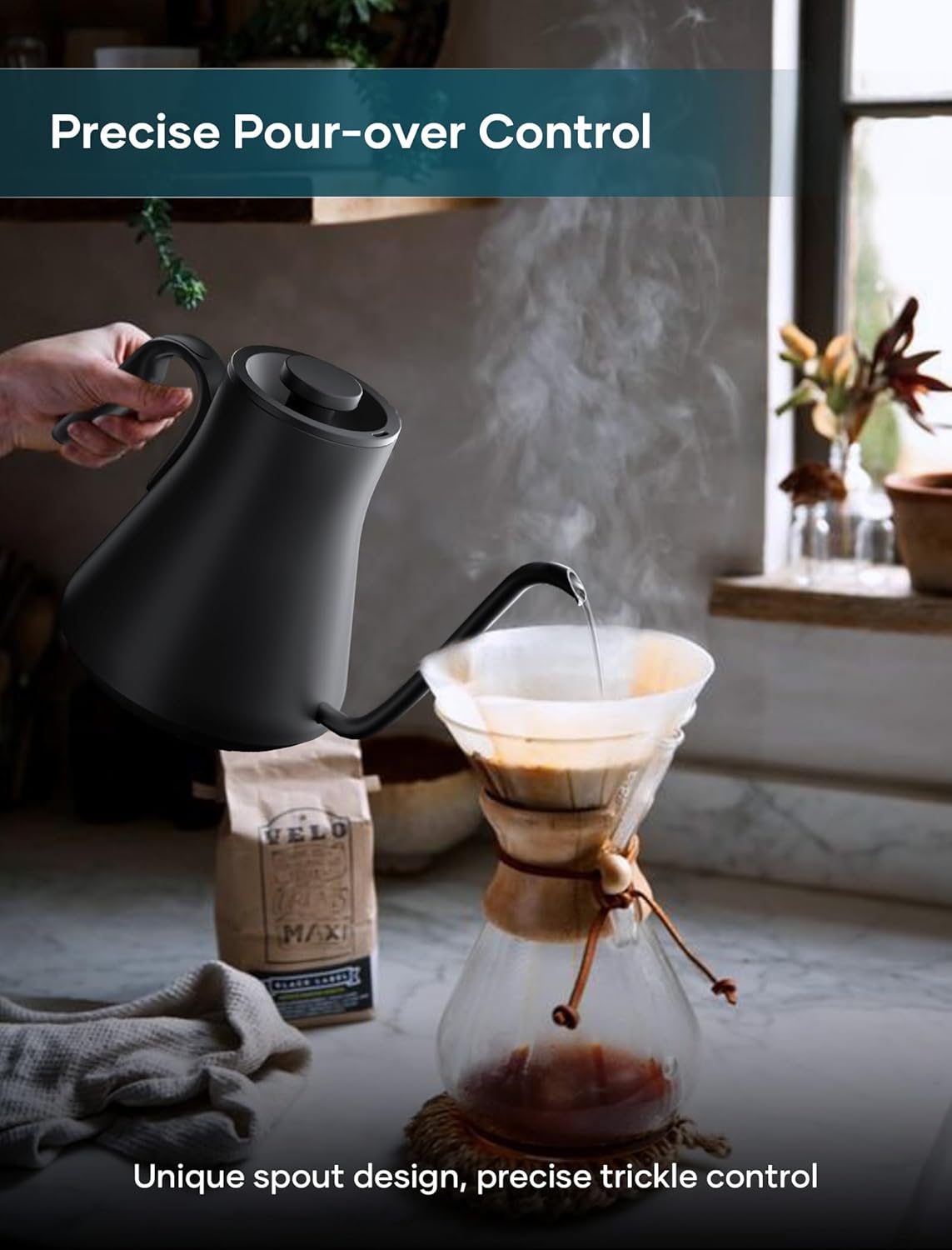ORANGLES INTASTING Gooseneck Electric Kettle 0.9L – ±1℉ Precise Temperature Control, Stainless Steel Interior, Fast Heating Pour Over Coffee & Tea Kettle (Black) - high resolution display - Image 2 of 4 | perfect for office | California | Free Shipping ORANGLES