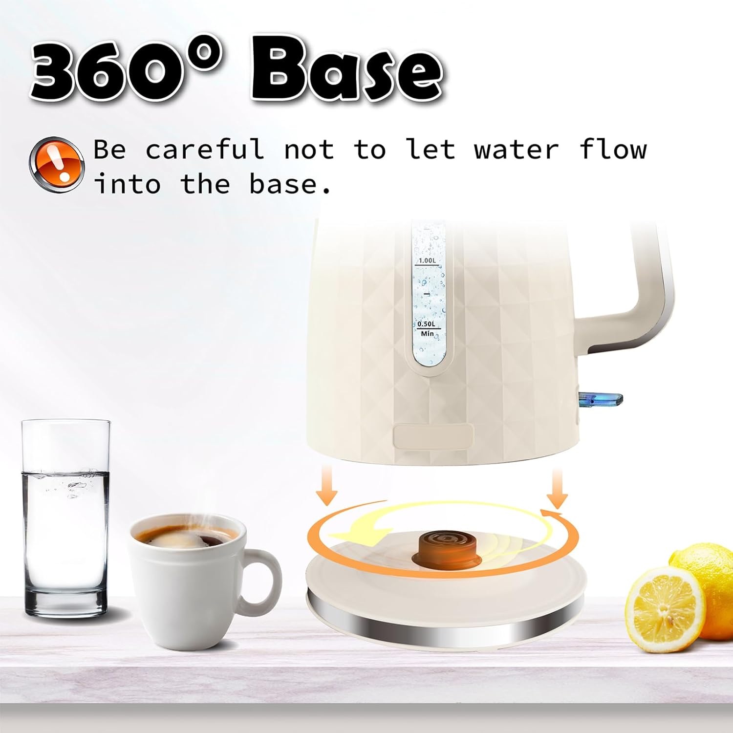 ORANGLES 1.7L Electric Kettle 1200W Fast Boiling – Cordless 360° Hot Water Boiler, Auto Shut-Off & Boil-Dry Protection Electric Tea Kettle for Coffee & Tea (Beige) - high resolution display - Image 2 of 4 | perfect for office | California | Free Shipping ORANGLES