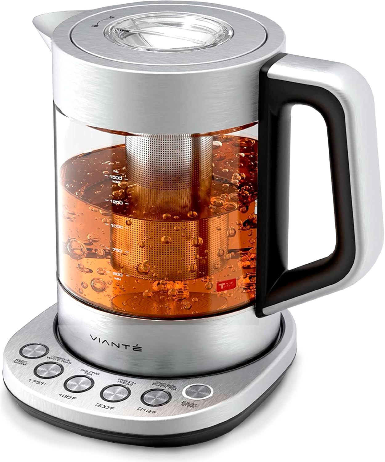 ORANGLES Vianté Electric Tea Kettle with Infuser – 1.5L Borosilicate Glass Tea Maker, Temperature Control, Automatic Shut-Off & Plastic-Free Water Contact  - Main Product Image - professional product shot | Buy Vianté Electric Tea Kettle with Infuser – 1.5L Borosilicate Glass Tea Maker, Temperature Control, Automatic Shut-Off & Plastic-Free Water Contact online USA | ORANGLES
