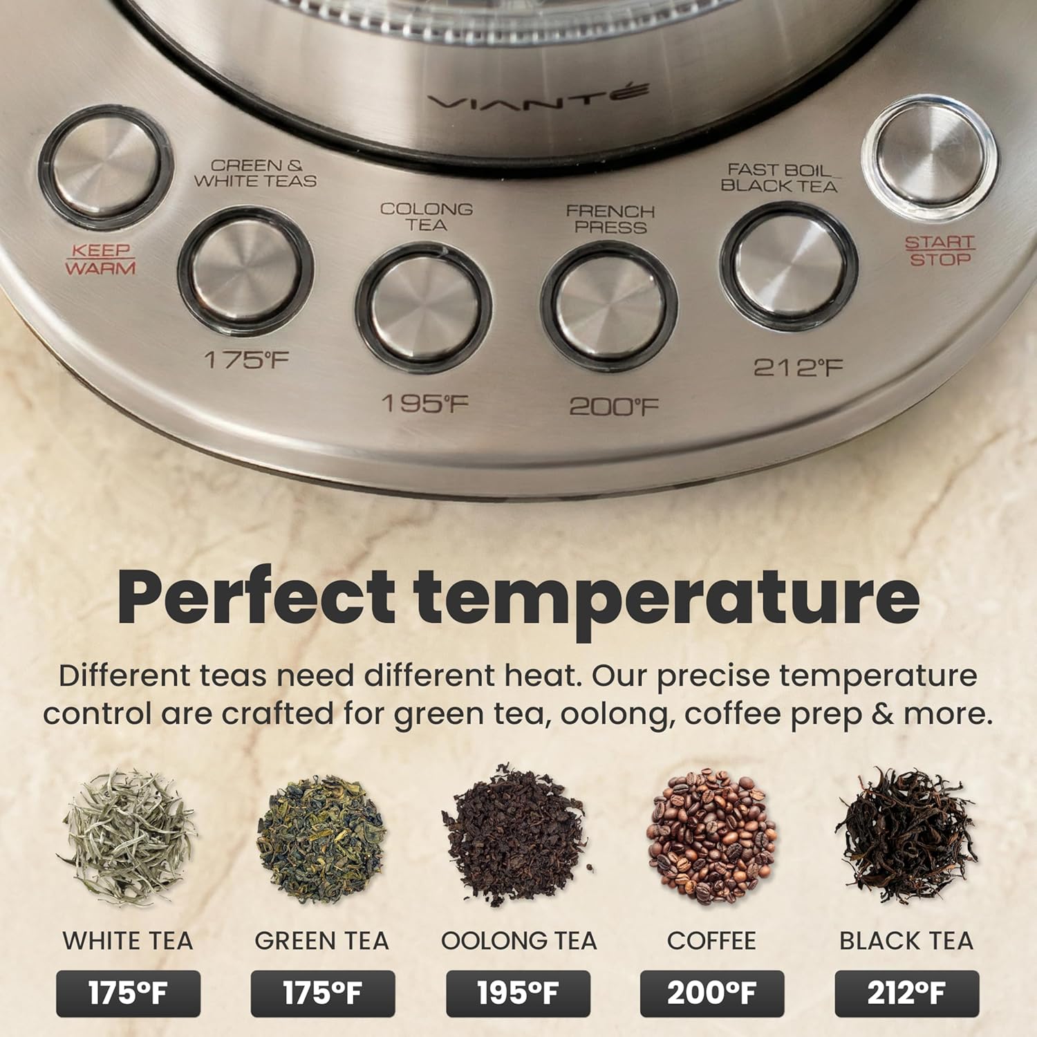 ORANGLES Vianté Electric Tea Kettle with Infuser – 1.5L Borosilicate Glass Tea Maker, Temperature Control, Automatic Shut-Off & Plastic-Free Water Contact - high resolution display - Image 2 of 5 | perfect for office | California | Free Shipping ORANGLES